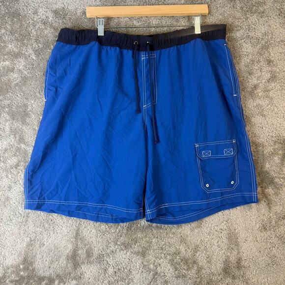 LL Bean Blue Black Cargo Swim Trunks Shorts Men's Swimsuit Drawstring XL - Picture 1 of 10